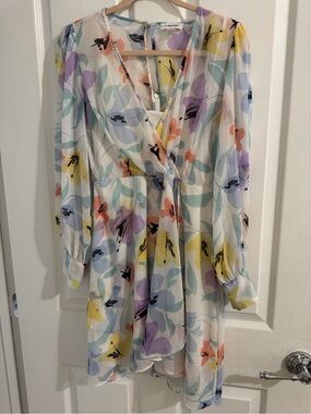 Calvin Klein Pastel Floral Long Sleeve Wrap Dress